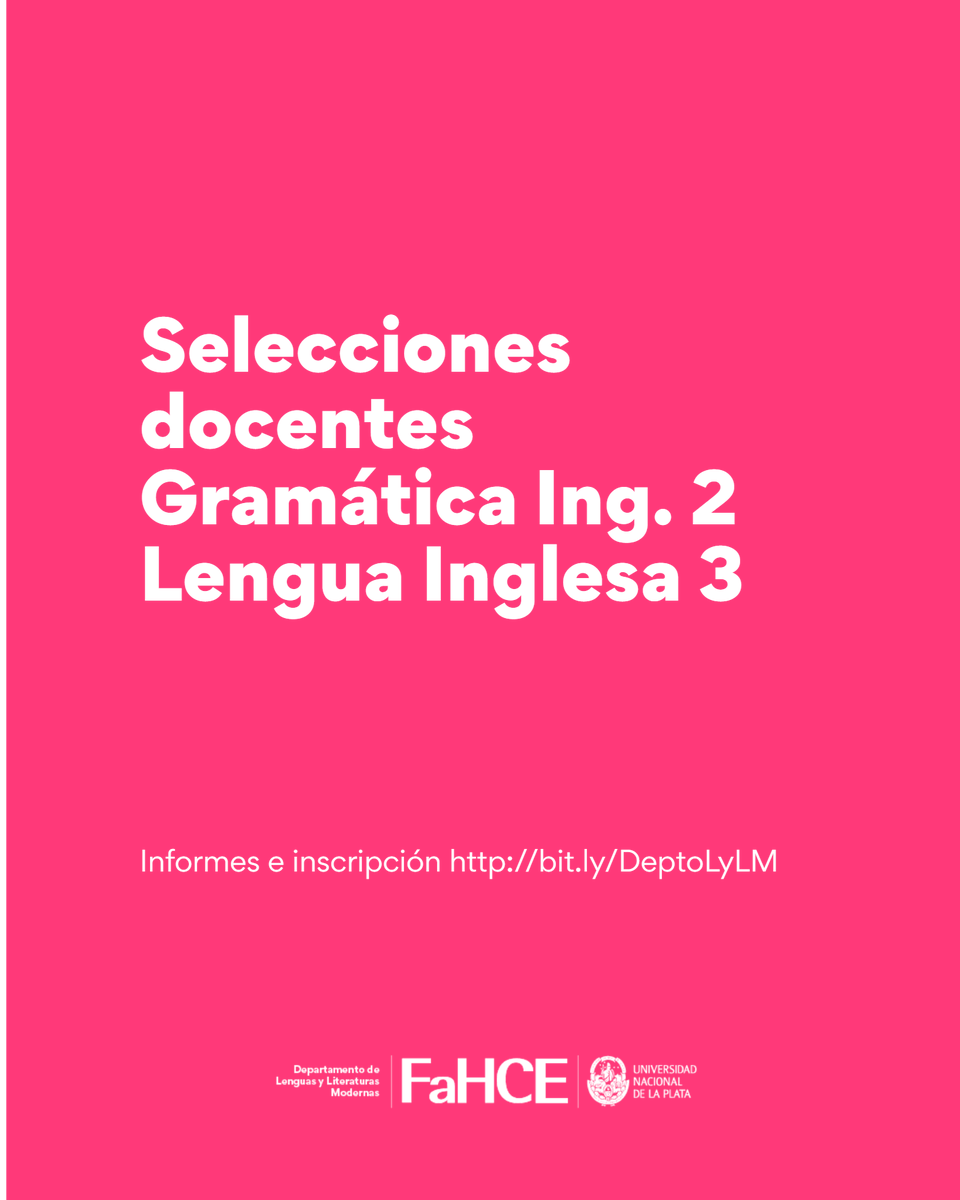 deptolylm's tweet photo. El Departamento de Lenguas y Literaturas Modernas convoca a SELECCIÓN DOCENTE de Ayudante Diplomadx Interinx en las cátedras

~Gramática Inglesa 2
~Lengua Inglesa 3

del 6 al 23 de febrero de 2026.
Para más información e inscripción, consultar  https://t.co/y3xuDuI5Lm https://t.co/R15mK2kfFY