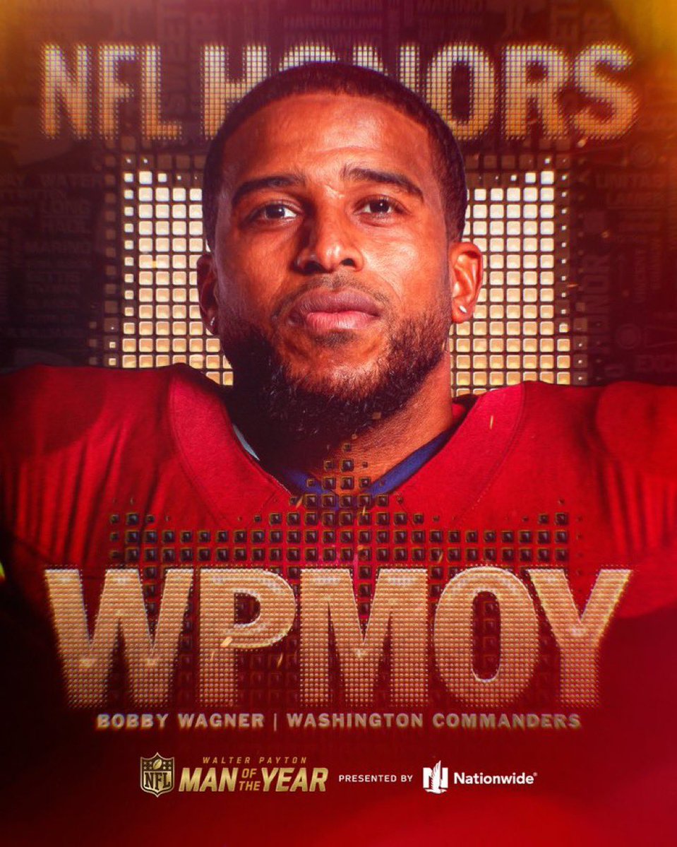 And the big one: #Commanders LB Bobby Wagner is the Walter Payton NFL Man of the Year.