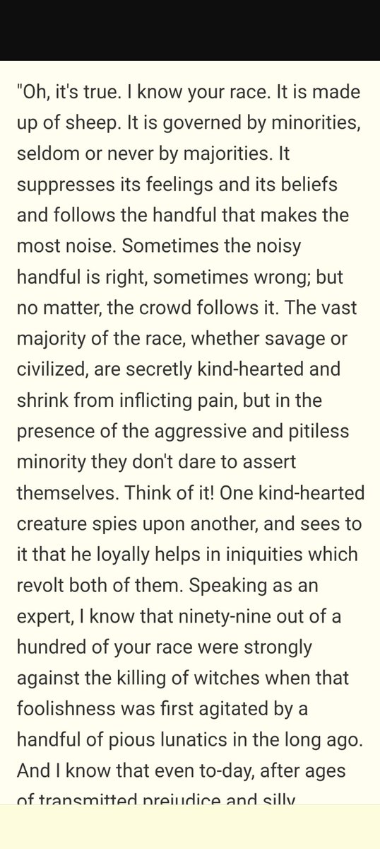 xreinersx's tweet photo. @adamcarolla on a recent @AdamCarollaShow where you discussed the Grammys and how it seems all of the entertainment industry is always on the same opinion of whatever cause of the day is, I was reminded of this from Mark Twains "The Mysterious Stranger"  https://t.co/nMe57Nxfgd https://t.co/Y0QJzbZ9Tg