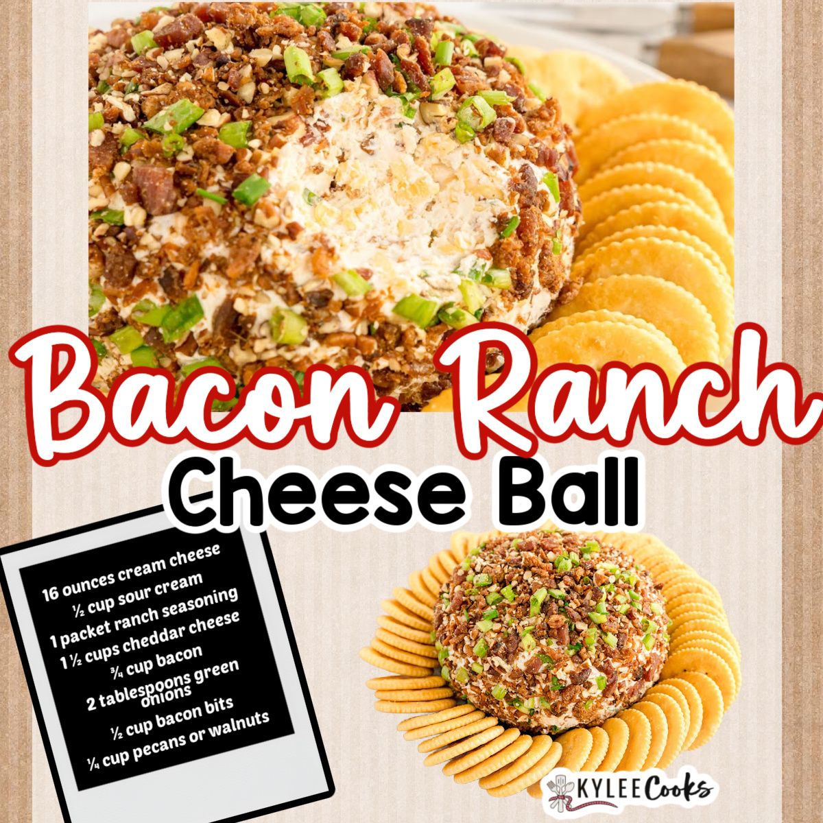 kyleecooks's tweet image. This bacon ranch cheese ball is creamy, easy to make, and packed with bacon, cheddar, and ranch flavor. A simple appetizer that always gets eaten. #appetizers #partyfood #kyleecooks Bacon Ranch Cheese Ball: kyleecooks.com/bacon-ranch-ch…