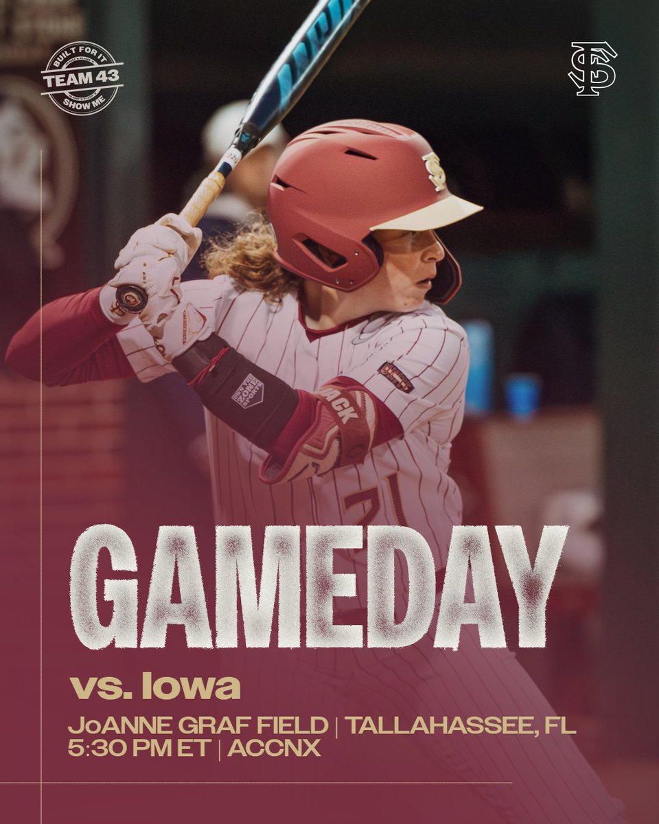 FSU_Softball's tweet photo. Garnet and Gold vs. Black and Gold

🆚 Iowa
⏰ 5:30 p.m.
📍 JoAnne Graf Field
📺 ACCNX

#Team43 https://t.co/D2XV5IQDzj