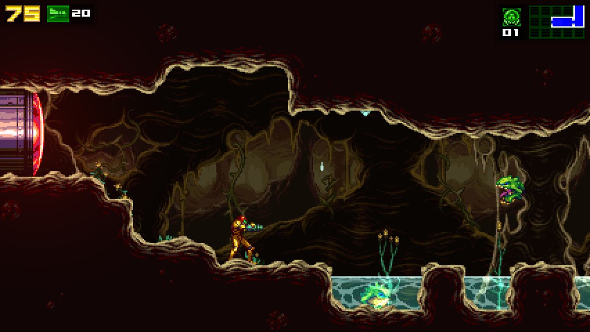 Lojemiru's tweet image. Hi! The AM2R 2.0 team needs some more help with pixelart, particularly tilesets and backgrounds. If you:
- Draw cool pixels (like these ones)
- Are crazy enough to draw said cool pixels for free
- Like AM2R

...then we would really like to chat!