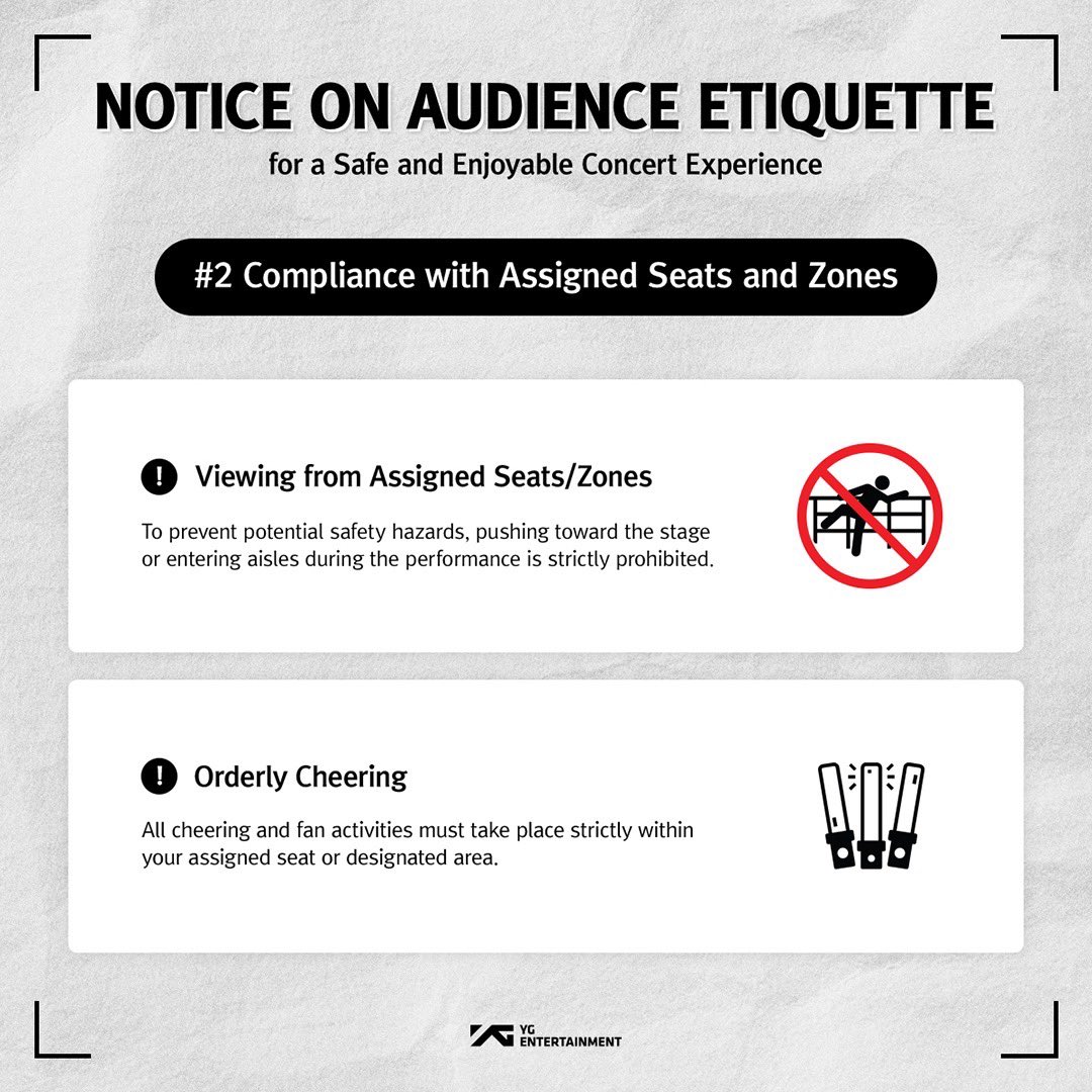 yginnercircle's tweet image. Notice on Audience Etiquette for a Safe and Enjoyable Concert Experience

#YGNOTICE #CONCERT #ETIQUETTE #YG