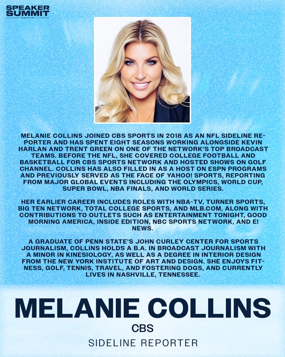 PennStateSBC's tweet photo. Meet our Sports Media Breakout Panel! Featuring: 

🎤@Melanie_Collins, CBS sideline reporter

⭐️@CarlMandell, Houston Texans Sr. Creative Director &amp; Executive Producer

💼 Erin McMullen Bromley, FOX Sports Executive Director of Sports Programming

Grab your tickets in bio 🔗 https://t.co/olzBEC6yev
