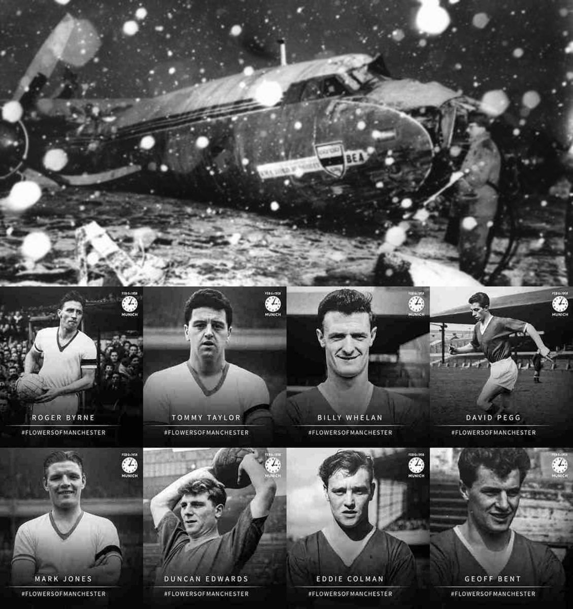 idextratime's tweet image. On this day in 1958 🥀
Mengenang salah satu tragedi paling kelam dalam sejarah sepak bola dunia. 

Pesawat carteran British European Airways yang membawa skuat Manchester United jatuh saat mencoba lepas landas untuk ketiga kalinya di tengah badai salju di Bandara Munich-Riem,…