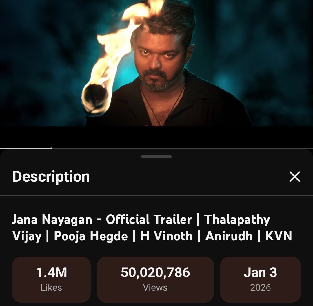 VijayFansUpdate's tweet image. Organic 50 Million views 🔥 

#JanaNayagan #JanaNayaganTrailer
