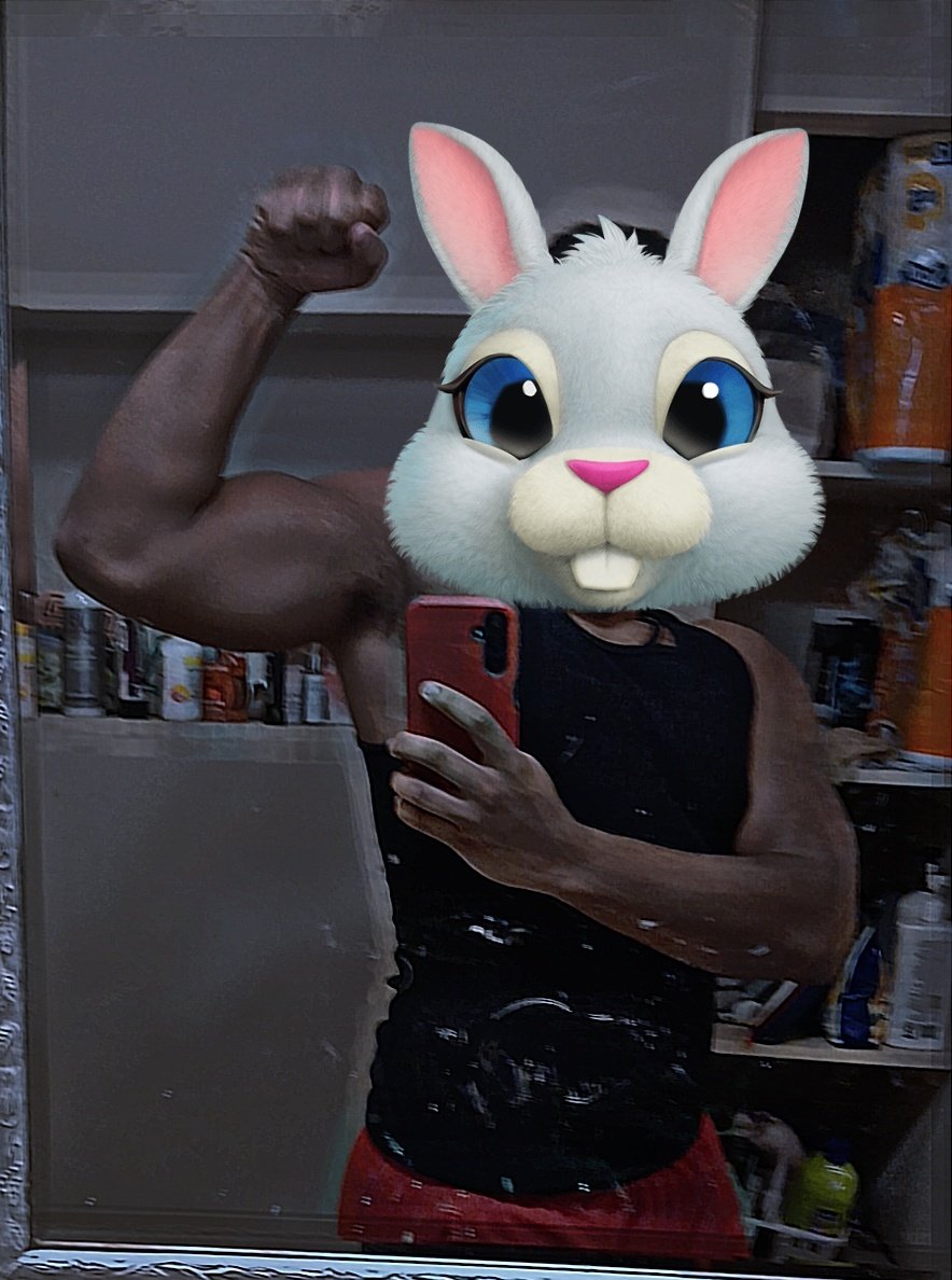 MoonShine164765's tweet photo. Just a buff bunny ill get a fur suit soon I hope T~T i got 267lb on power clean today  so ye #furry #fitness #bunnyboi
#vrchat https://t.co/gPwsZetLho