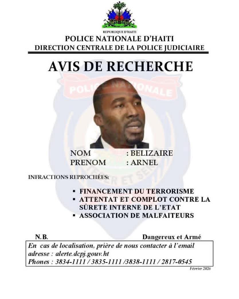 BohioMedia's tweet photo. La DCPJ recherche activement Ralph Youry Chévry, maire de Port-au-Prince, l’ex-député Arnel Bélizaire et Smith Joseph.
Ils sont poursuivis pour financement du terrorisme, attentat, complot contre la sûreté intérieure de l’État, association de malfaiteurs et blanchiment d’avoirs. https://t.co/yvavxvihsw