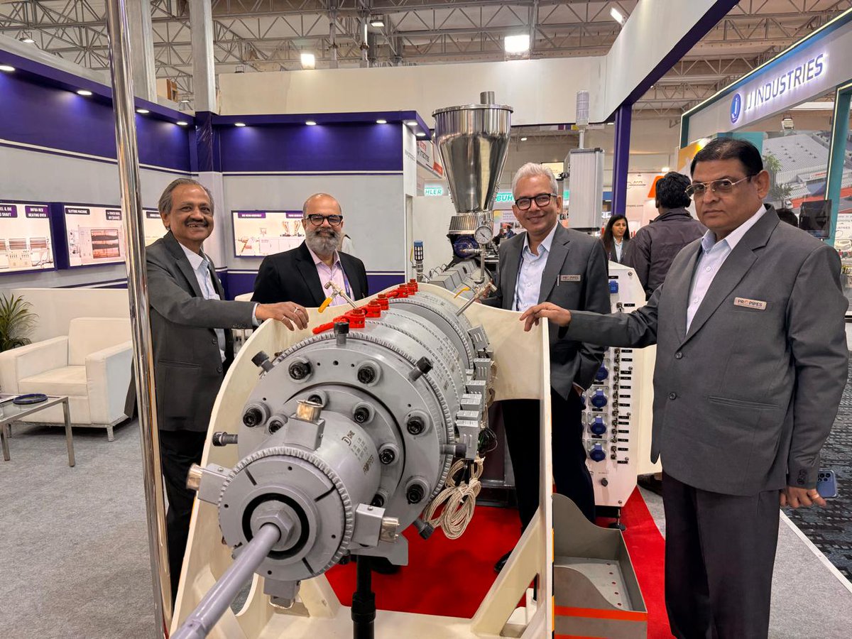 propipesXtruder's tweet photo. Day 1 was just the beginning—if you missed the debut of our indigenous OPVC extrusion technology, join Propipes today at Hall H7, Stall B3!

#PlastIndia2026 #Day1Highlights #Propipes #MakeInIndia #OPVC #SustainableTech #Infrastructure https://t.co/Ldi3faR4sJ