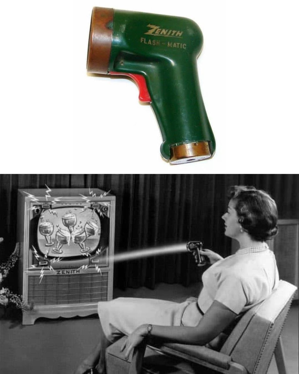 ComputerLove_'s tweet photo. The world’s first television remote control. The wireless “Flash-Matic" was invented by Zenith engineer Eugene Polley in 1955. https://t.co/COrArve8IJ