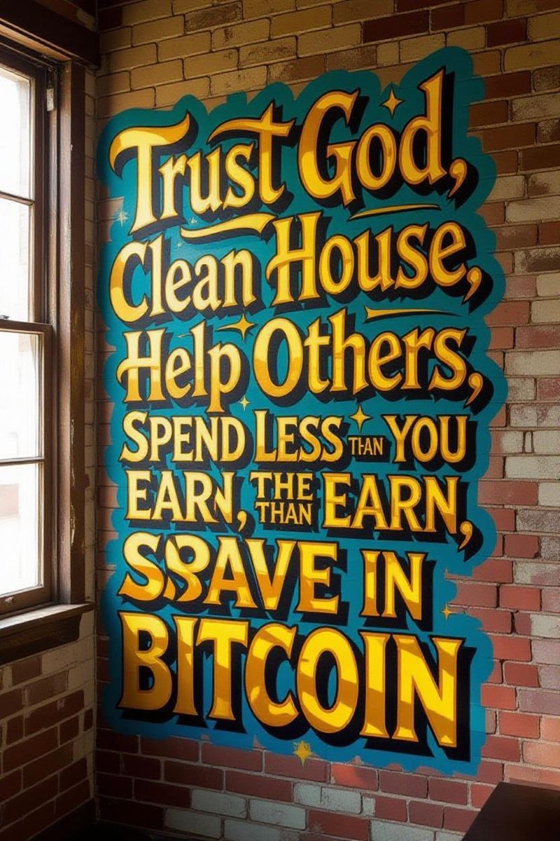 MrBitcoin12's tweet photo. Trust God, Clean House, Help others, Spend less than you earn, Save in Bitcoin. https://t.co/9k9vZN5Lcv