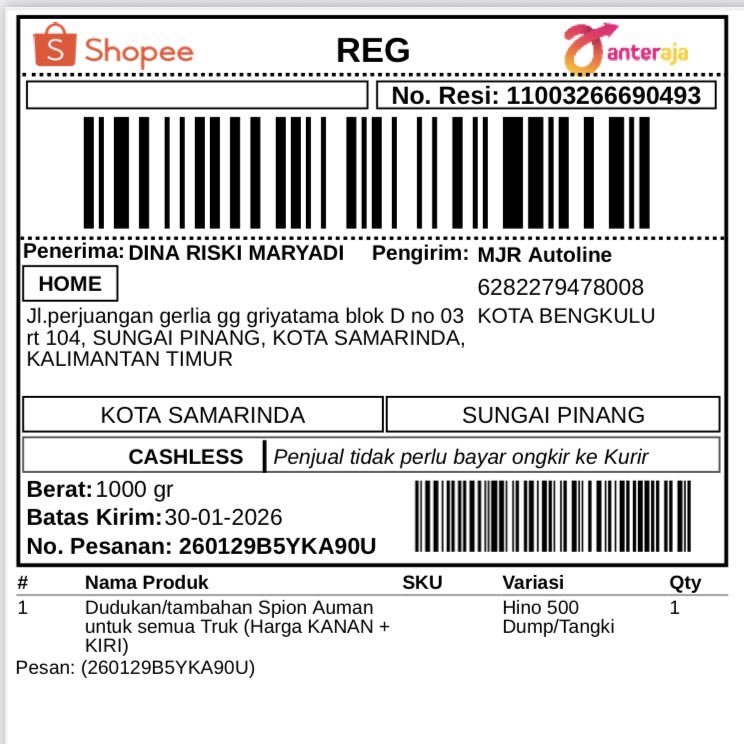 mjrautoline's tweet photo. Terimakasih Kak Dino Rizki Samarinda, Kaltim🙏
✅ 1 set Dudukan Spion Auman (Truk Hino Tangki/Dump)🔥
🚛 Otw via Shopee SPX Express 🚛
Kedepan kita bikin tanpa ribet lagi + baut 😎
---------------------------------------------
Follow Sosmed Kita 🌐 : @mjrautoline https://t.co/xCMuHyVQ6C