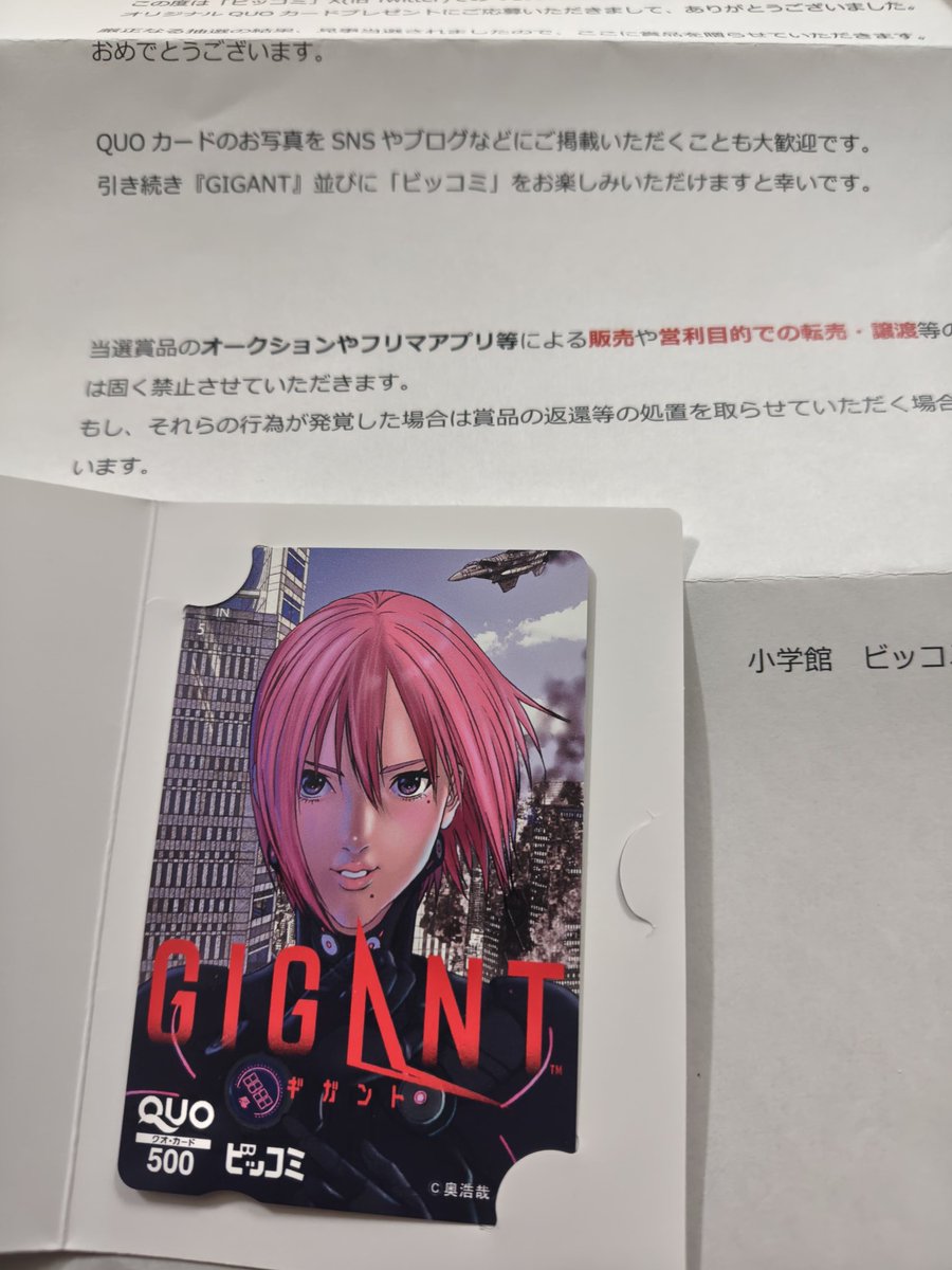 ビッコミのGIGANTキャンペーン当選しました！ 初めてXの懸賞で当たった