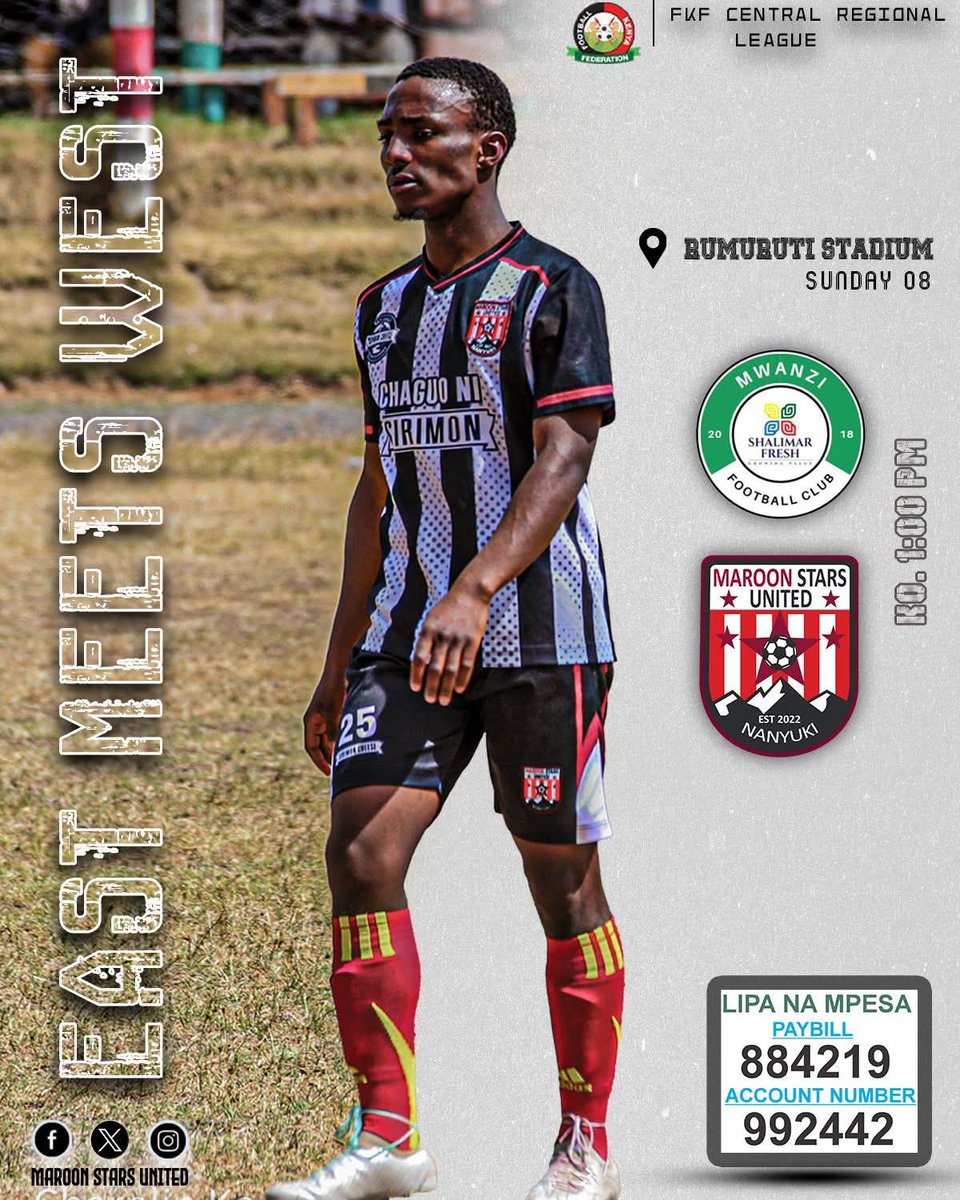 maroon_united's tweet photo. FKF Central Regional League 
📅 8th February 2026
📍Nanyuki, Laikipia County 
🏟 Rumuruti Stadium 
🕑 1300hrs 
🆚️ Mwanzi Football Club https://t.co/0TtnrLT02D