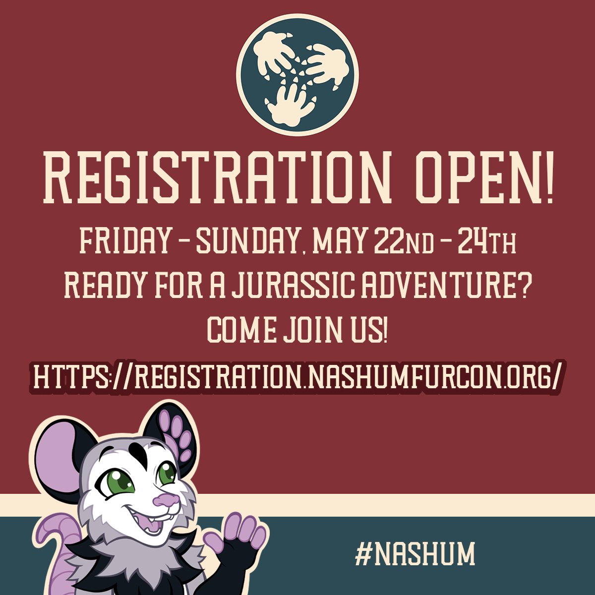 This is your official warning that pre-registration closes on April 20th in preparation for our con! After then, you'll have to wait to purchase your tickets at the door. Don't hesitate too long!
#nashum #furryconvention