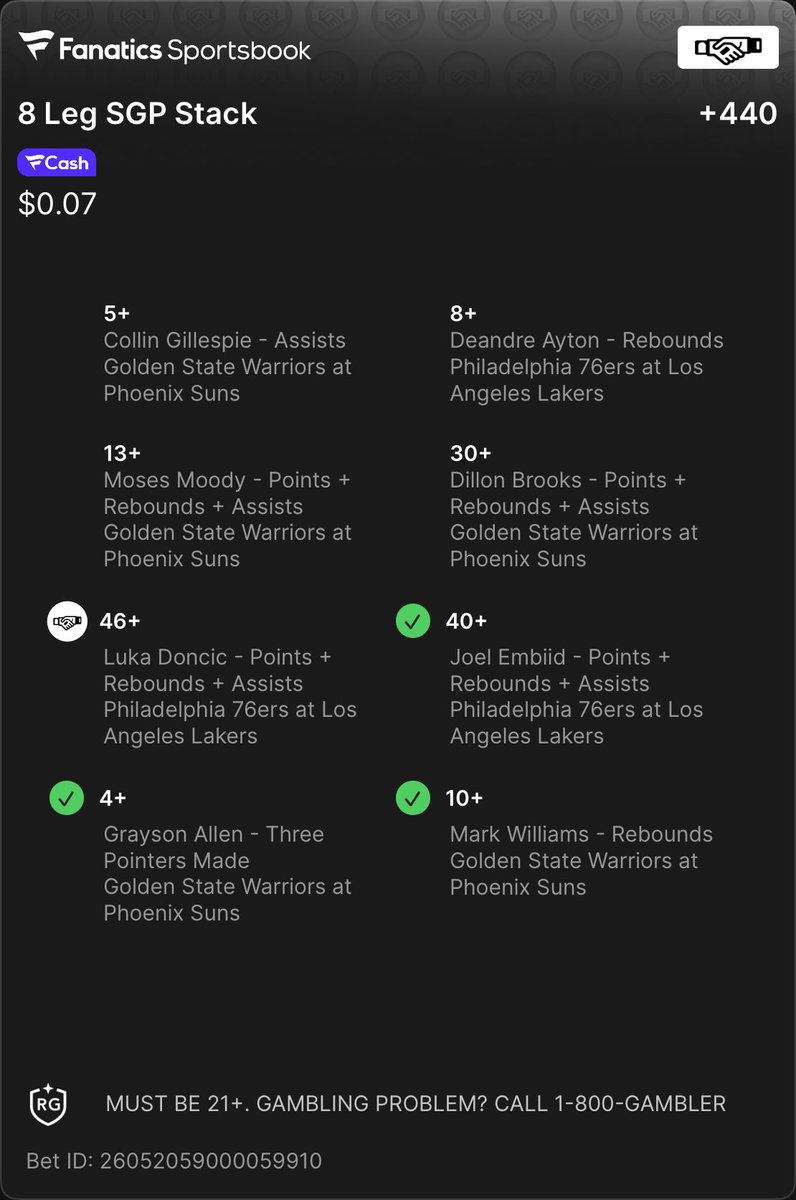 I hope the rest of my slip cold through so this #fairplay ⁦<a href="/FanaticsBook/">Fanatics Sportsbook</a>⁩
Don't go to waste 🙏🙏🙏 fanatics.onelink.me/5kut/qhht7isd