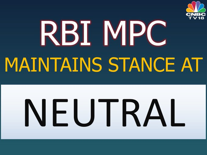 orientalstocks's tweet photo. #RBIMonetaryPolicy |  

RBI MAINTAINS MONETARY POLICY STANCE AT 'NEUTRAL' https://t.co/klCzrKWzAW