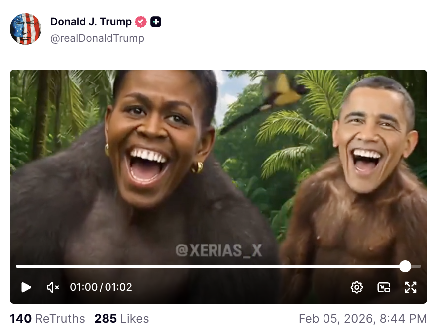 Look what this racist-ass pedo president posted on his shitty social media website.