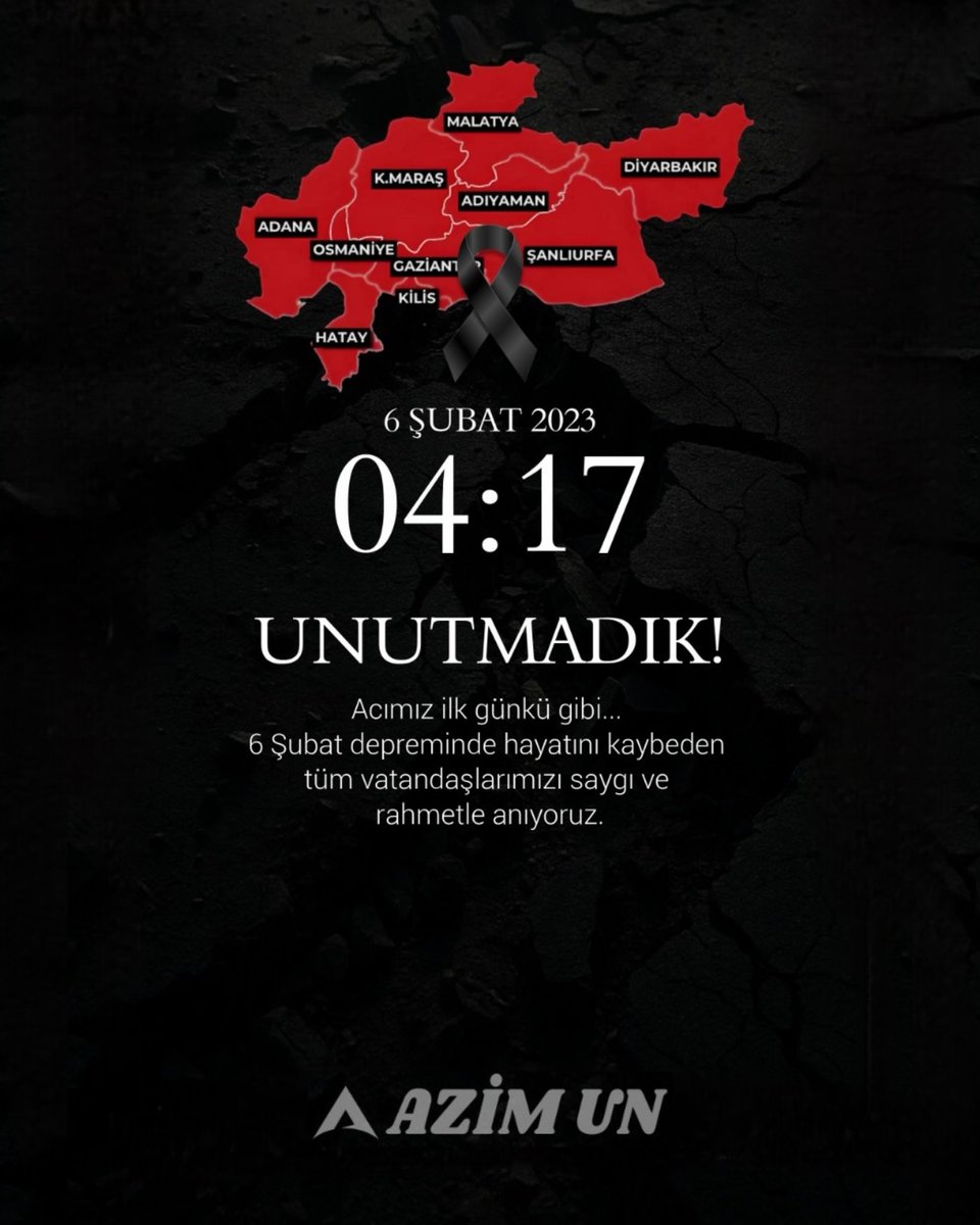 6 Şubat 2023 tarihinde yaşanan deprem felaketinin yıl dönümünde hayatını kaybeden vatandaşlarımıza rahmet, yakınlarına ve tüm ülkemize başsağlığı diliyoruz.