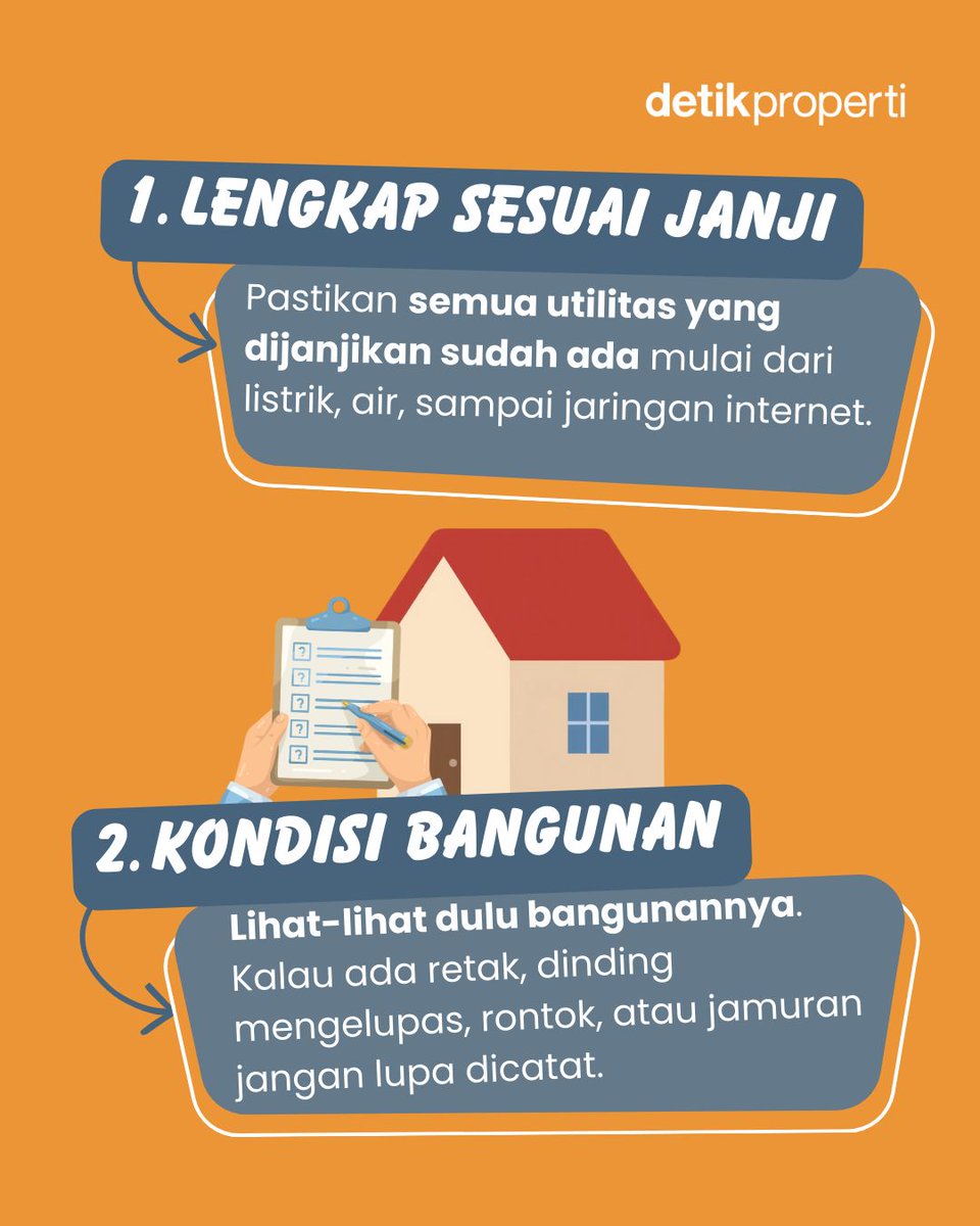 detik_properti's tweet image. Serah terima rumah emang bikin excited sih, tapi jangan sampai kelewat ngecek hal penting ini ya, detikers! 🔍🏡

#TipsRumah #SerahTerimaRumah #BeliRumah