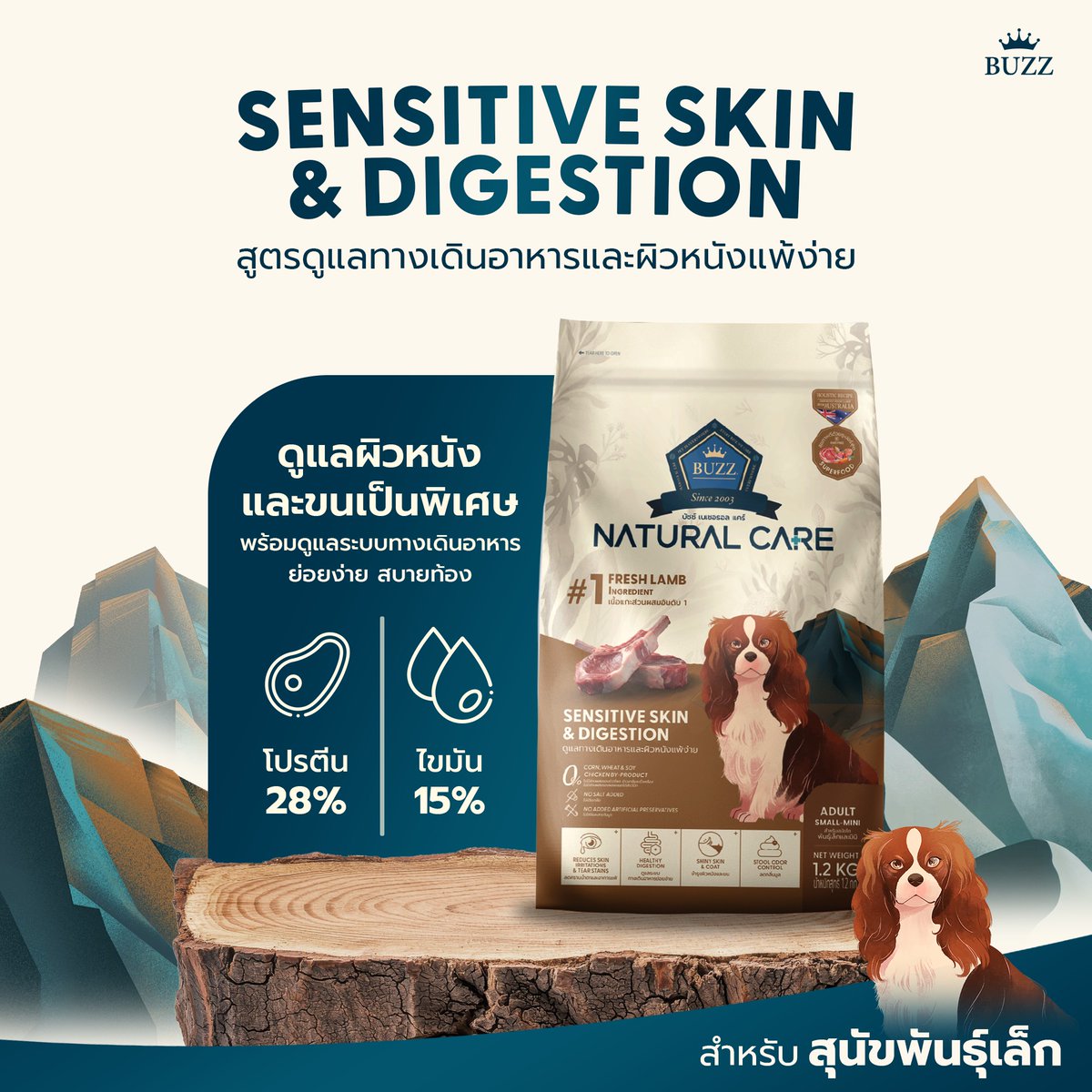 ✨ เปิดตัวใหม่! Buzz Natural Care Holistic Gluten Free ดูแลทุกจุด ใส่ใจทุกมื้อ ชนะทุกความกังวลของสุนัขแพ้ง่าย
จุดเด่นของอาหารสูตรนี้
✅ ใช้เนื้อแกะสดจากออสเตรเลียเป็นวัตถุดิบอันดับ 1
✅ ไม่มีส่วนผสมของเนื้อไก่ เหมาะสำหรับสุนัขแพ้ง่าย
✅ ไม่มีข้าวสาลี ข้าวโพด ถั่วเหลือง
✅ GMO