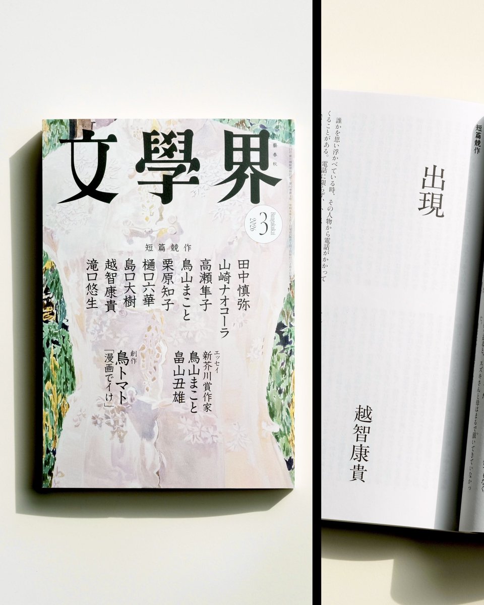 『出現』という小説を書きました。
デビュー作です。

自分自身が文芸の世界に現れることと掛けたタイトルにしてみました。
本日発売(2/6)の文學界にて。

家の中で物がなくなる、という話です。

お手にとっていただけたら嬉しいです！