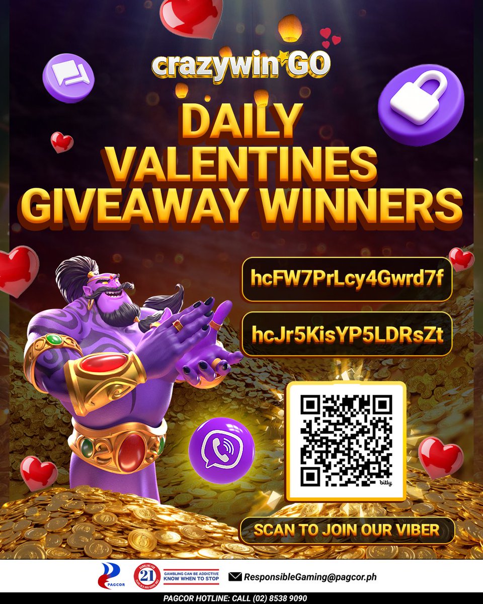 _CrazyWinGO's tweet photo. Second set of winners of our CrazywinGO Daily Valentine’s Giveaway.
Congratulations to our 2 lucky winners, each receiving 200 BONUS CREDITS credited to their CrazywinGO account.

Be sure to follow our official social media pages to participate and hindi mahuli sa balita.

Facebook: https://t.co/bDMDFjYmfZ
X/Twitter: https://t.co/HVwChUTT9f
Viber: https://t.co/VzS8DspTTL
Telegram: https://t.co/cP6mKi5VEf

How to claim your bonus:

- Log in to your CrazyWinGo account
- You will be greeted with a message saying that your bonus has been activated
- Complete the requirements shared in that message. Please note that failure to meet the requirements stated in the message could lead to the loss of your bonus.
#CrazywinGO #valentinesday #valentines #ValentinesDay2026 #DailyGiveaway