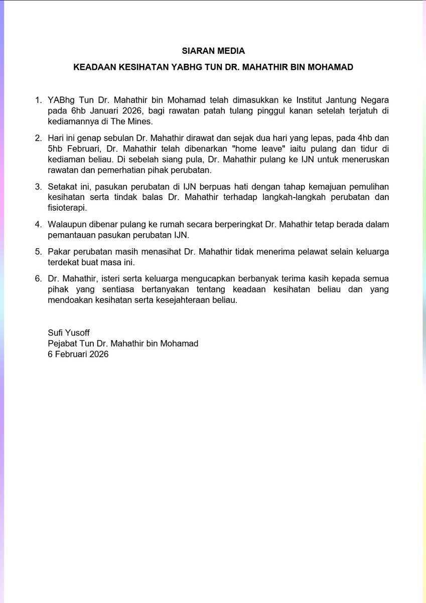 𝗞𝗘𝗔𝗗𝗔𝗔𝗡 𝗞𝗘𝗦𝗜𝗛𝗔𝗧𝗔𝗡 𝗬𝗔𝗕𝗵𝗴 𝗧𝗨𝗡 𝗗𝗥 𝗠𝗔𝗛𝗔𝗧𝗛𝗜𝗥 𝗕𝗜𝗡 𝗠𝗢𝗛𝗔𝗠𝗔𝗗 𝟲 𝗙𝗲𝗯𝗿𝘂𝗮𝗿𝗶 𝟮𝟬𝟮6