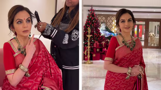 the_ambanis's tweet photo. Nita Ambani, always meticulous and graceful, giving detailed instructions to her hairstylist as she prepares for an event. A glimpse into her elegance and poise behind the scenes. #NitaAmbani #BehindTheScenes #StyleIcon #Elegance #HairstyleGoals #EventPreparation https://t.co/lDmXZ9eJ0G