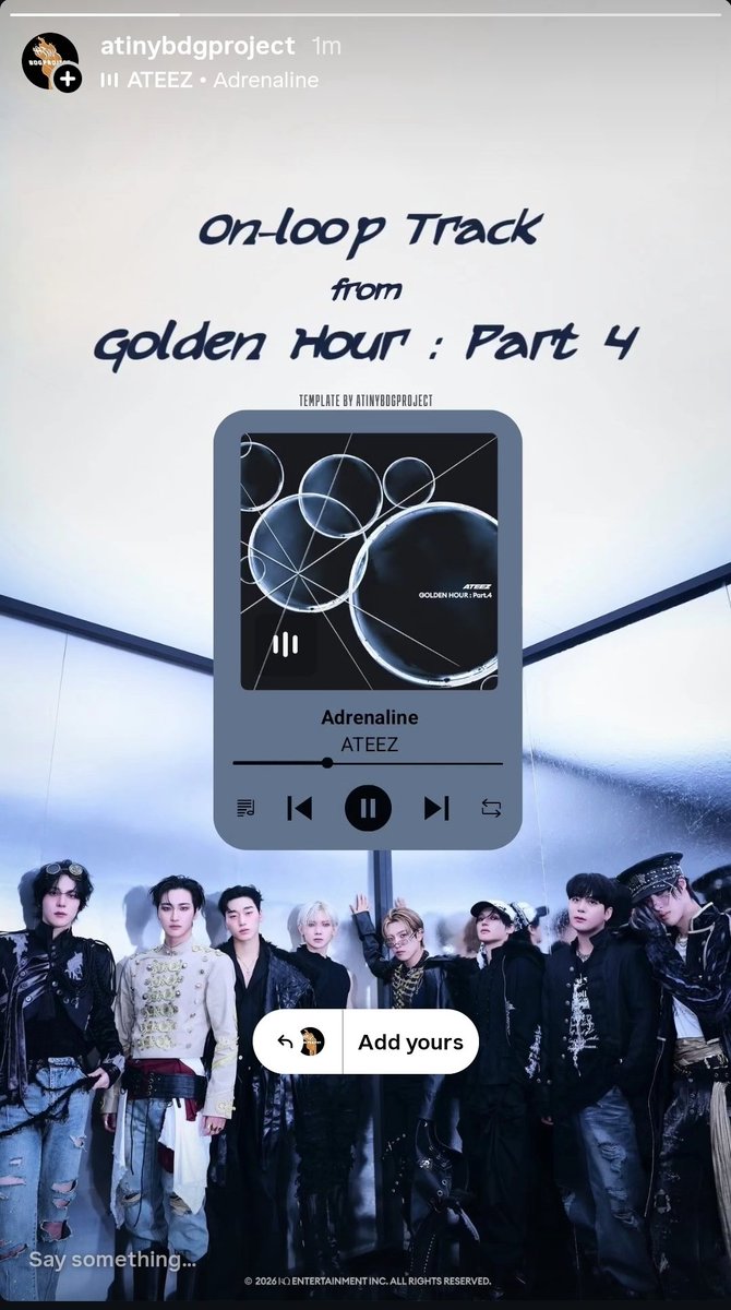 Hi~, we've just uploaded a new Instagram template sticker uploaded special for celebrating ATEEZ's 13th Mini album, #GOLDENHOUR_Part4 

Let's drop your favorite track! 👇
instagram.com/stories/atinyb…
<a href="/ATEEZofficial/">ATEEZ(에이티즈)</a>
#ATEEZ #에이티즈
#GOLDENHOUR #Adrenaline