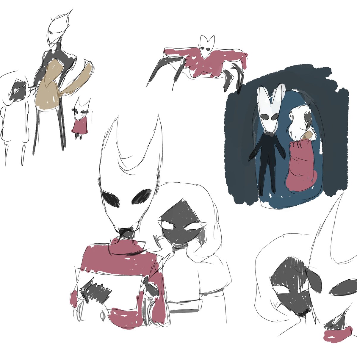 AduckSmith's tweet photo. I realise that I also forgot to post these, so here are some random sketches I've done over the past months. (SPOILERED FOR SOTV ENDING) 
#SilkSong #silksongfanart https://t.co/iBO7pieQx5