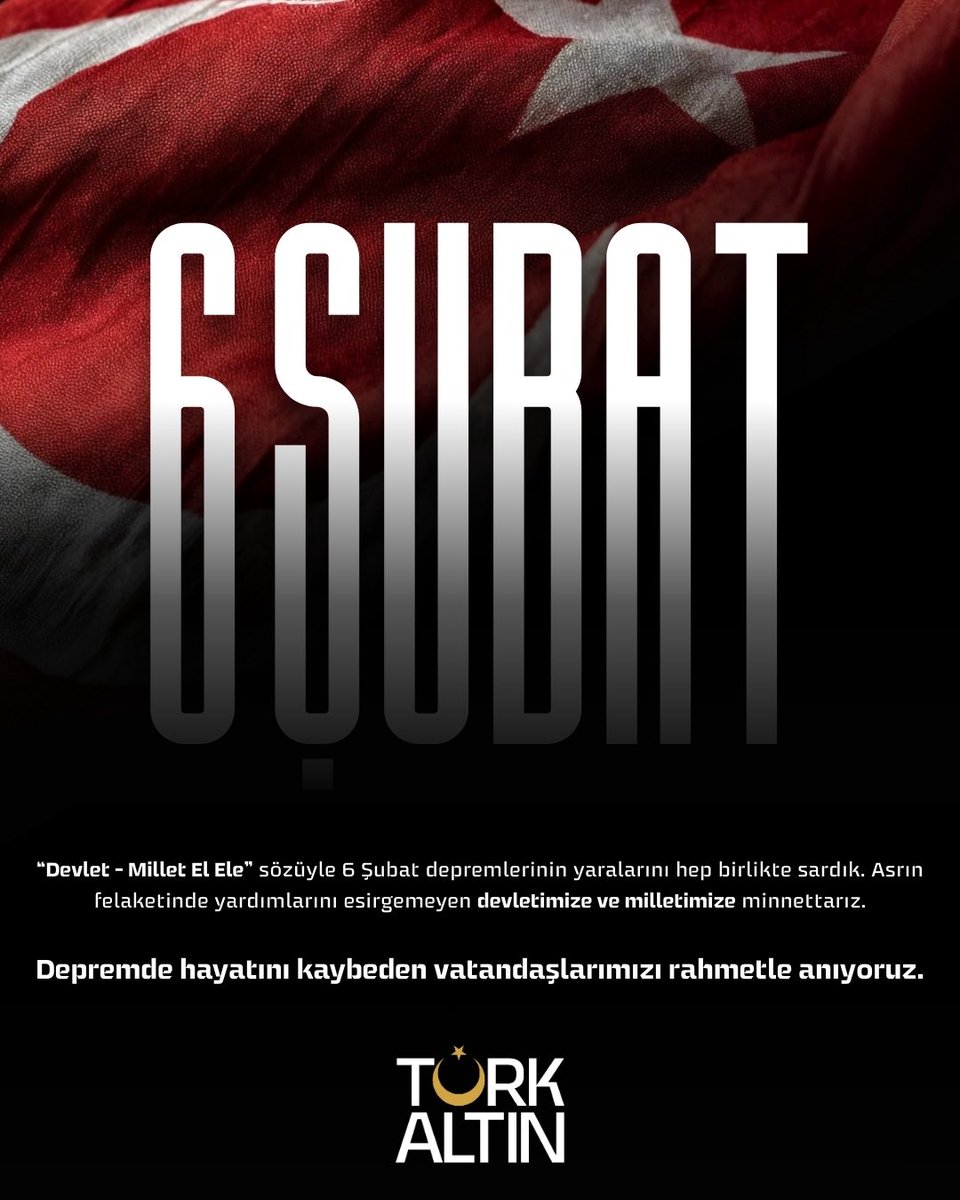 6 Şubat 2023’te meydana gelen ve ülkemizi derin bir yasa boğan Kahramanmaraş merkezli depremlerde hayatını kaybeden vatandaşlarımızı rahmetle anıyoruz.

Bu büyük felakette kaybettiğimiz canlarımızın acısı hâlâ yüreğimizdedir. Depremin ilk anından itibaren devletimizin ve