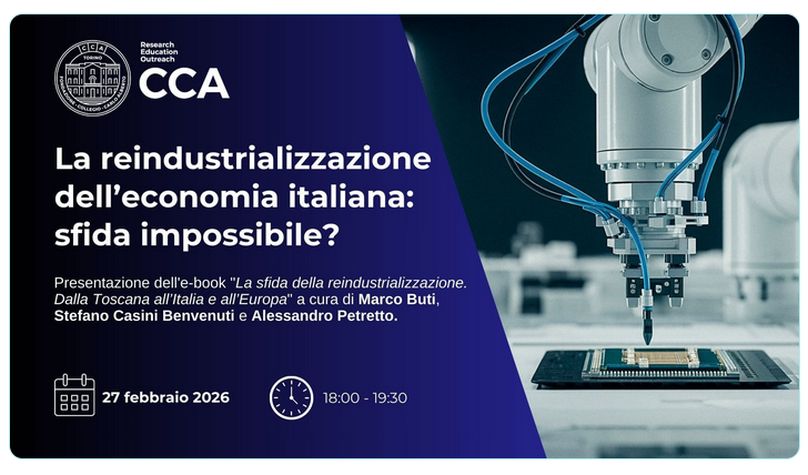 Evento: La reindustrializzazione dell’economia italiana: sfida impossibile? |Torino 27 febbraio 2026| Collegio Carlo Alberto | Torino. Presentazione dell’e-book “La sfida della reindustrializzazione. Dalla Toscana all’Italia e all’Europa” info: carloalberto.org/event/la-reind…