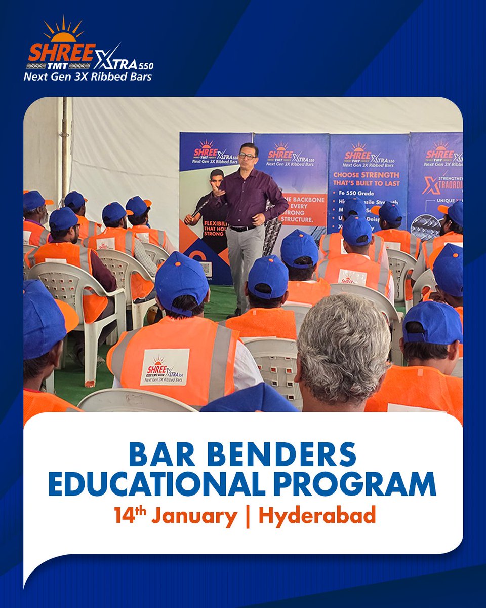 shreetmtpremium's tweet image. Our Shree TMT Bar Benders Educational Program in Hyderabad brought bar benders and centering teams together for hands-on learning on correct bending practices, steel quality, and safer, long-lasting concrete structures.
.
#ShreeTMT #EventPost #BuildingAHome #Knowledge