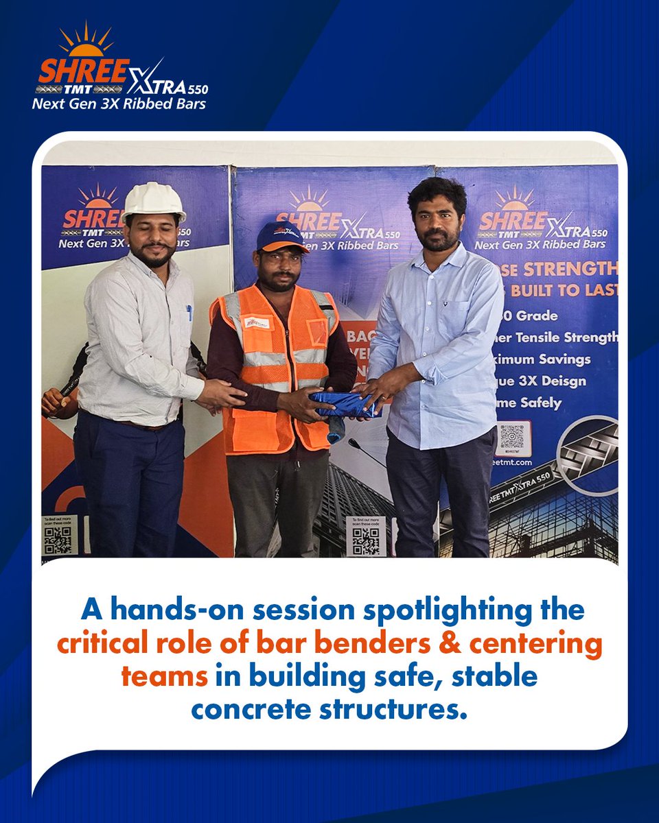 shreetmtpremium's tweet image. Our Shree TMT Bar Benders Educational Program in Hyderabad brought bar benders and centering teams together for hands-on learning on correct bending practices, steel quality, and safer, long-lasting concrete structures.
.
#ShreeTMT #EventPost #BuildingAHome #Knowledge