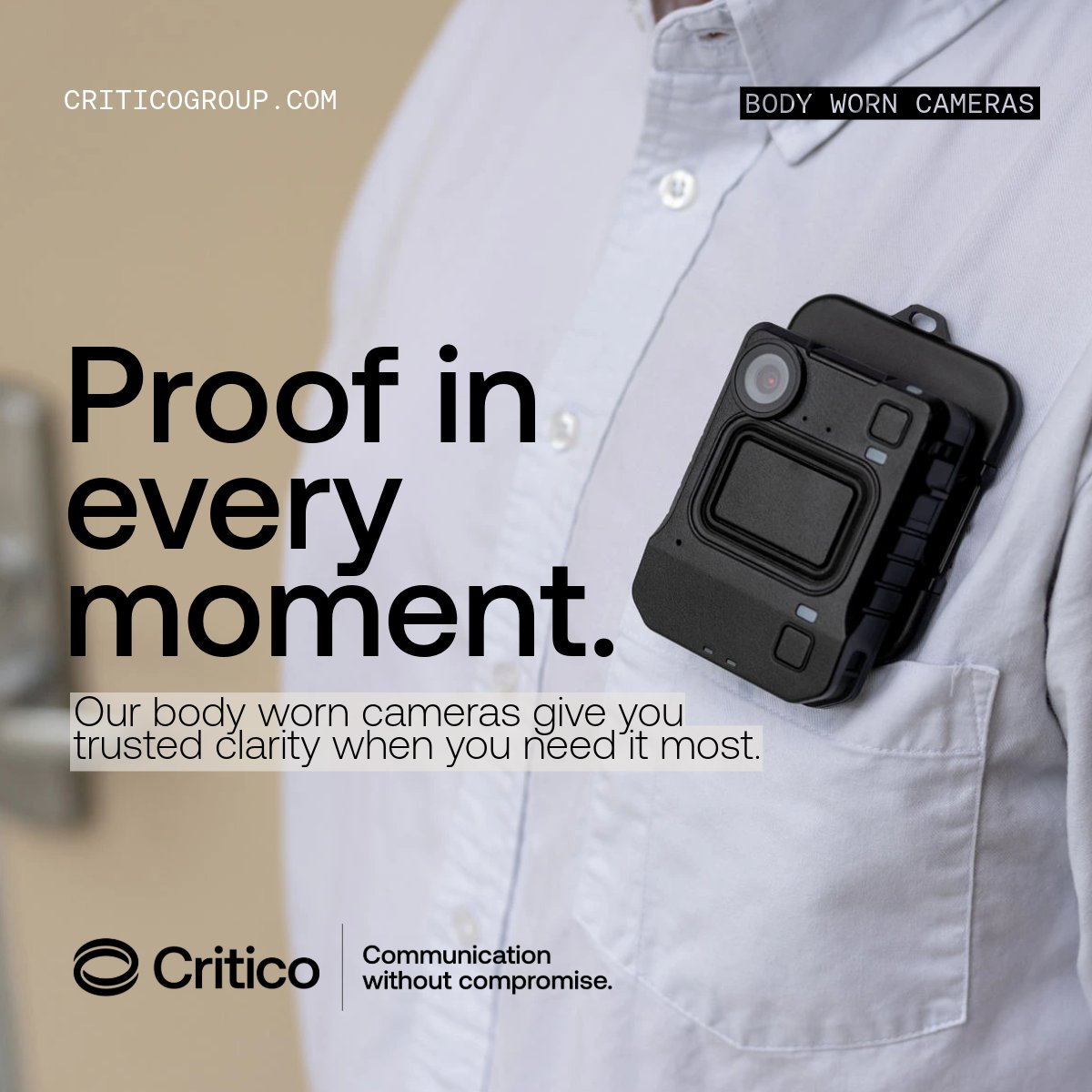 criticogroup's tweet photo. Capture the moment. Protect the truth.

Body-worn cameras give organisations the visibility they need to enhance safety, accountability, and operational response.

Discover Critico’s body-worn camera solutions 👇
https://t.co/zhUmnH1QUW https://t.co/l9HlUAqDpU