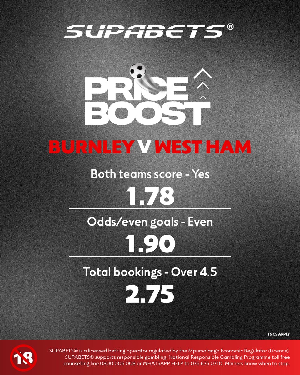 Supabets_mzansi's tweet image. Both clubs are desperate for points so don't be surprised if the CHERRIES turn the 🔨 on WEST HAM🫡⚽

🚀 bit.ly/3UvaGbC ✅

#PriceBoost #EPL #BURWHU #Supabets

18+ / Bet Responsibly