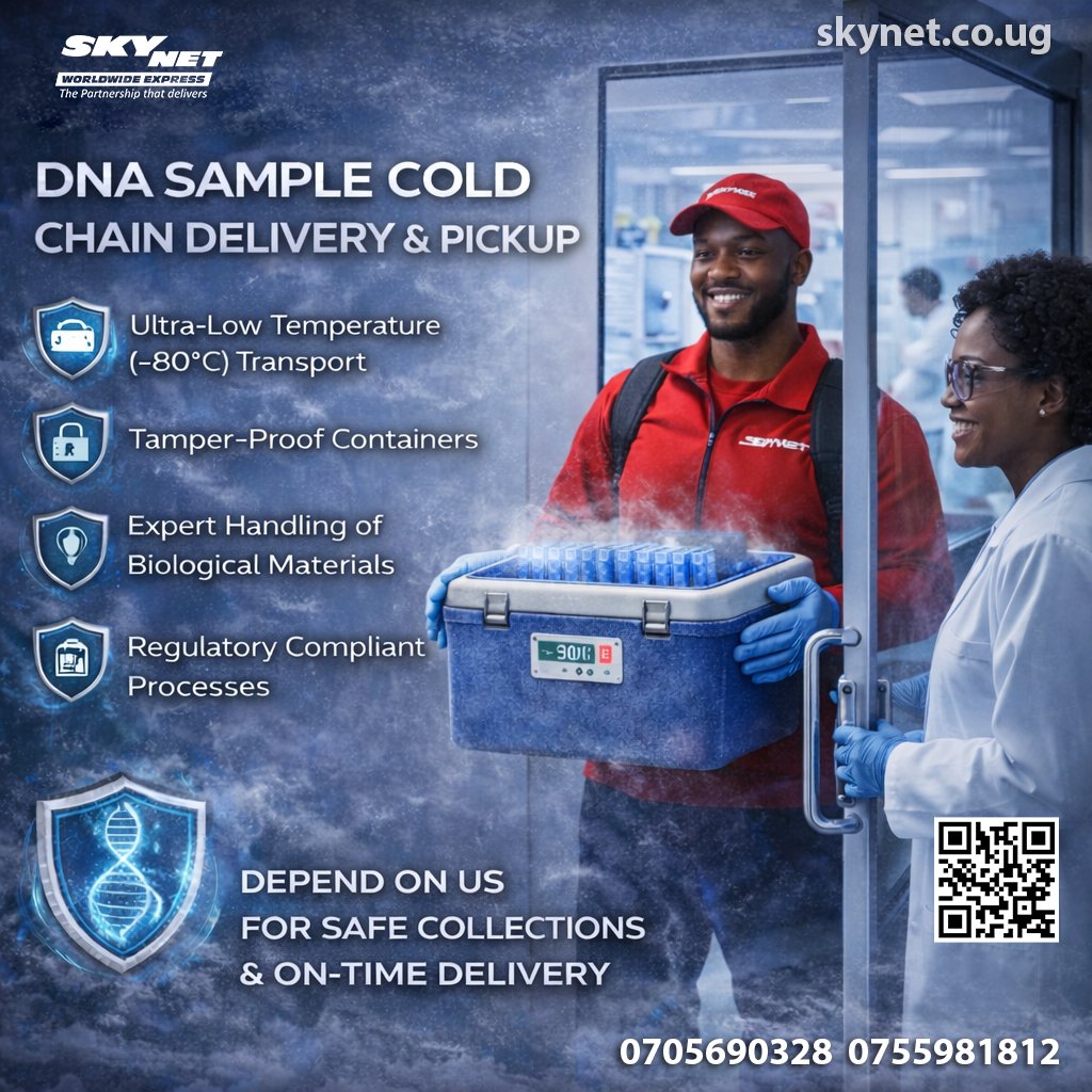 skynet_uganda's tweet photo. 🧬❄️ DNA Sample Cold-Chain Delivery &amp; Pickup

At Skynet, we specialize in safe, secure, and compliant transportation of biological samples.

✔️ Ultra-low temperature (-80°C) transport
✔️ Tamper-proof containers
✔️ Expert handling
✔️ Regulatory compliance https://t.co/BqJ8iea9No