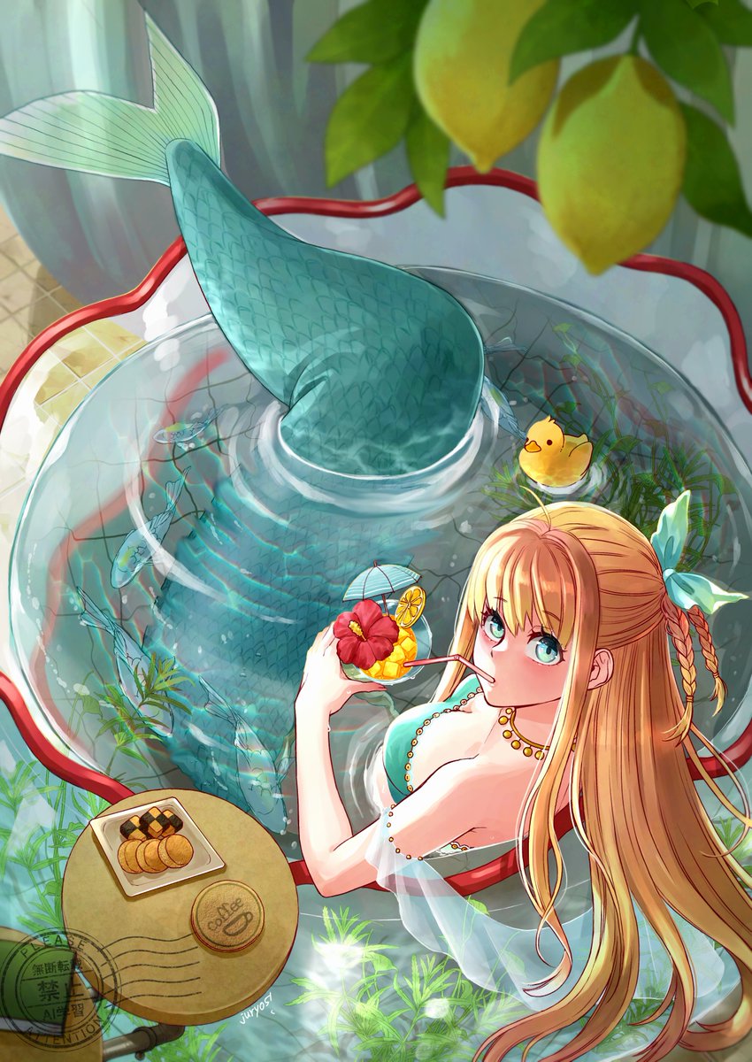 #お風呂の日 
#イラスト 
お風呂の日とのことなので人魚ちゃんのを再掲🎨