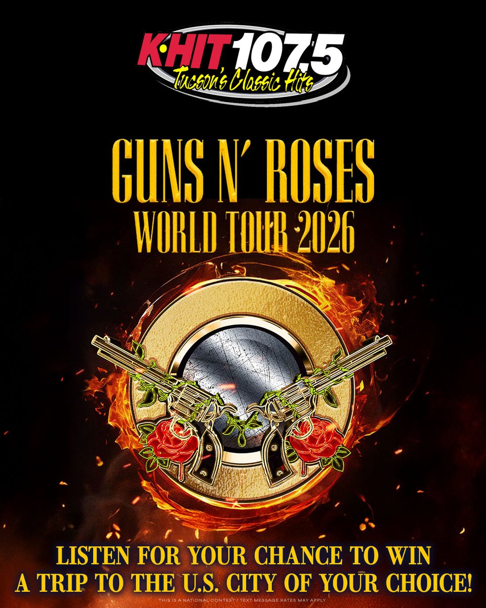 The legends. The stage. The roar. Guns N’ Roses are back, and we want to put you in the crowd at the U.S. tour stop of your choice!

Listen to K-HIT weekdays in the 6am, 9am, 12pm and 3pm hours for keywords to text in to win!🎧✨