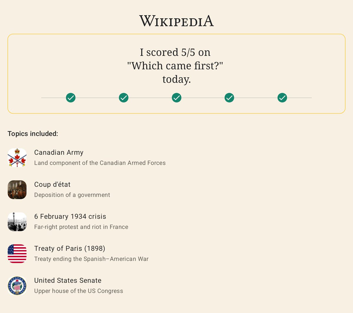 5/5 - not too shoddy!
I'm playing "Which came first?" a daily trivia game on the <a href="/Wikipedia/">Wikipedia</a> Android app play.google.com/store/apps/det…