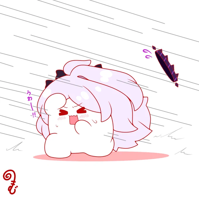 再掲強風の日おもちヒナちゃん 今日風強すぎてずっとこんな感じ #ブルアカ