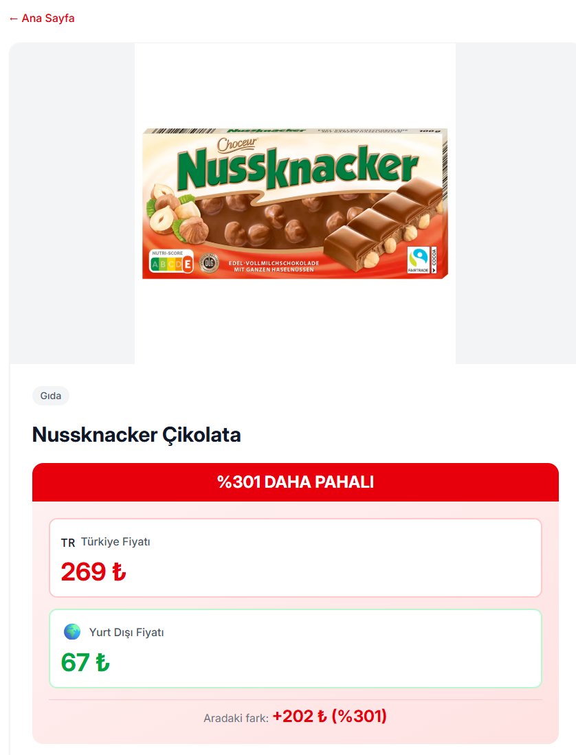 yigitcanonal7's tweet photo. KazıkSepeti verilerine göre, yurt dışında 1,29€'ya satılan Nussknacker çikolata, Türkiye'de %301 daha pahalı olarak 5,23€'ya satılıyor. https://t.co/k93pjD4AZp