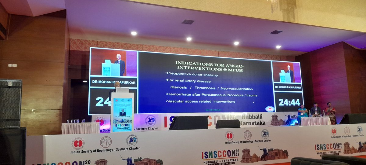 ISNSCOON2026's tweet photo. Dr Mohan Rajapurkar presenting the first #PlenarySession on Management of Renal artery problems by a Nephrologist at #ISNSCCON2026 #Hubballi https://t.co/tlWs6lv4OM