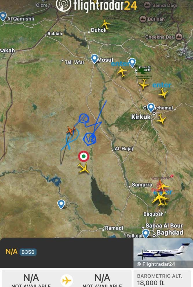 ivvoa1's tweet photo. عاجل | منذ ساعات الصباح، رُصد طائرتي استطلاع في أجواء العراق، إحداهما تابعة للقوات الإيطالية قادمة من الكويت. https://t.co/mfNrspBVhB