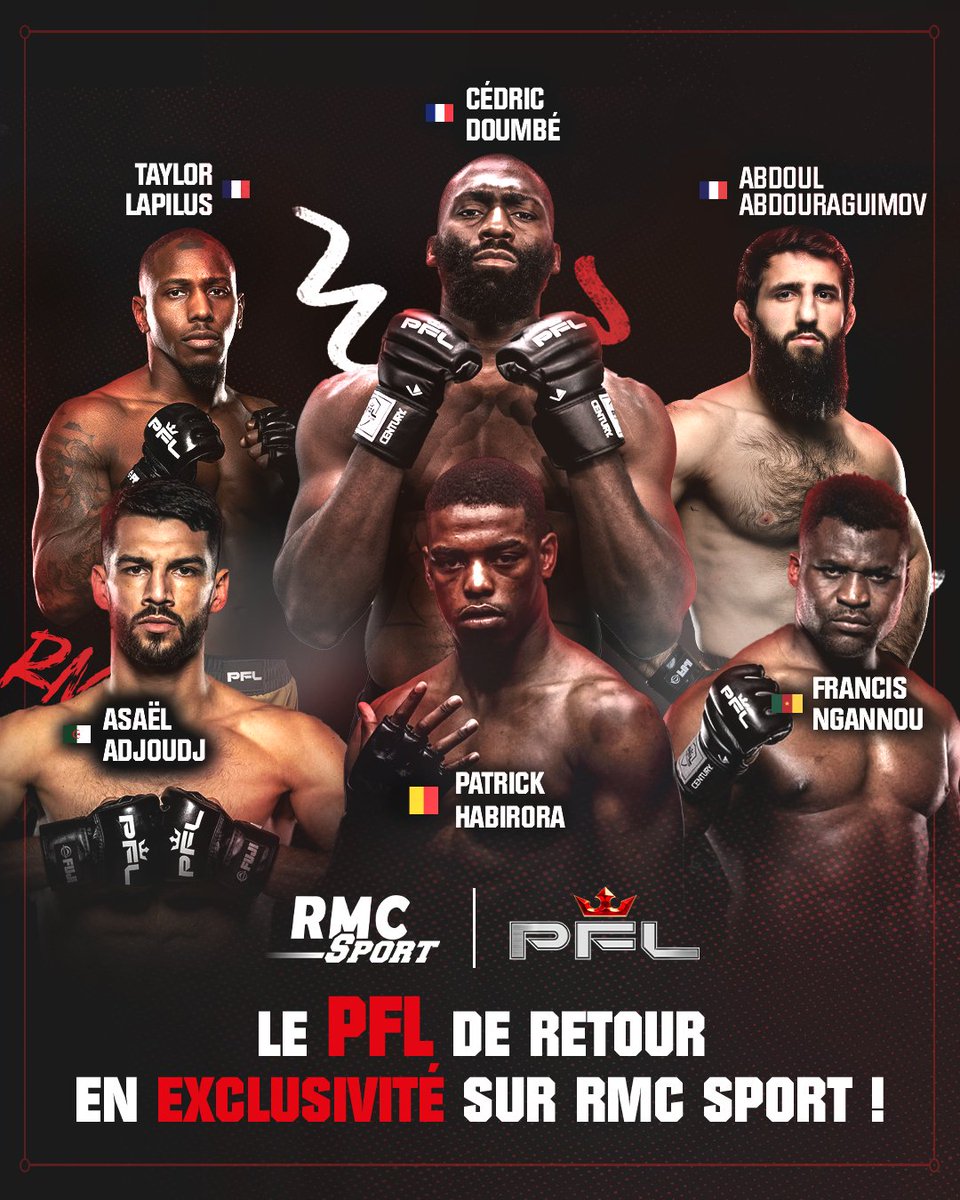🚨 LE PFL EST DE RETOUR SUR RMC SPORT !!

🤩 L’une des deux plus grandes organisations de MMA revient sur nos antennes avec toutes ses stars !

🔥 Et ça commence très fort avec le PFL Dubaï ! Pour cette grande première, on vous propose GRATUITEMENT l’événement à vivre en direct