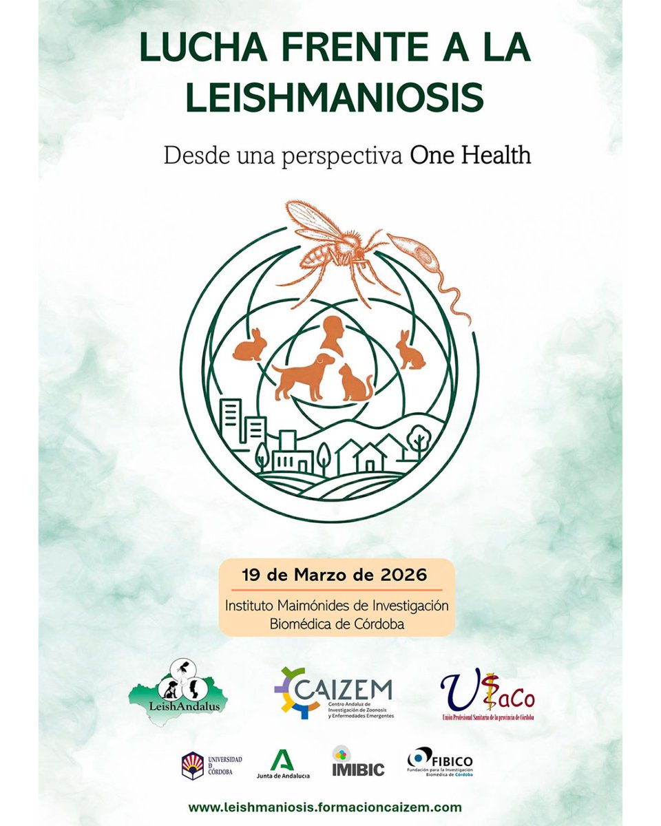 📅 El 19/03 llega a Córdoba la jornada “Lucha frente a la leishmaniosis desde One Health” en el IMIBIC. Ciencia, colaboración y salud pública. 🔗 leishmaniosis.formacioncaizem.com #OneHealth #Leishmaniosis