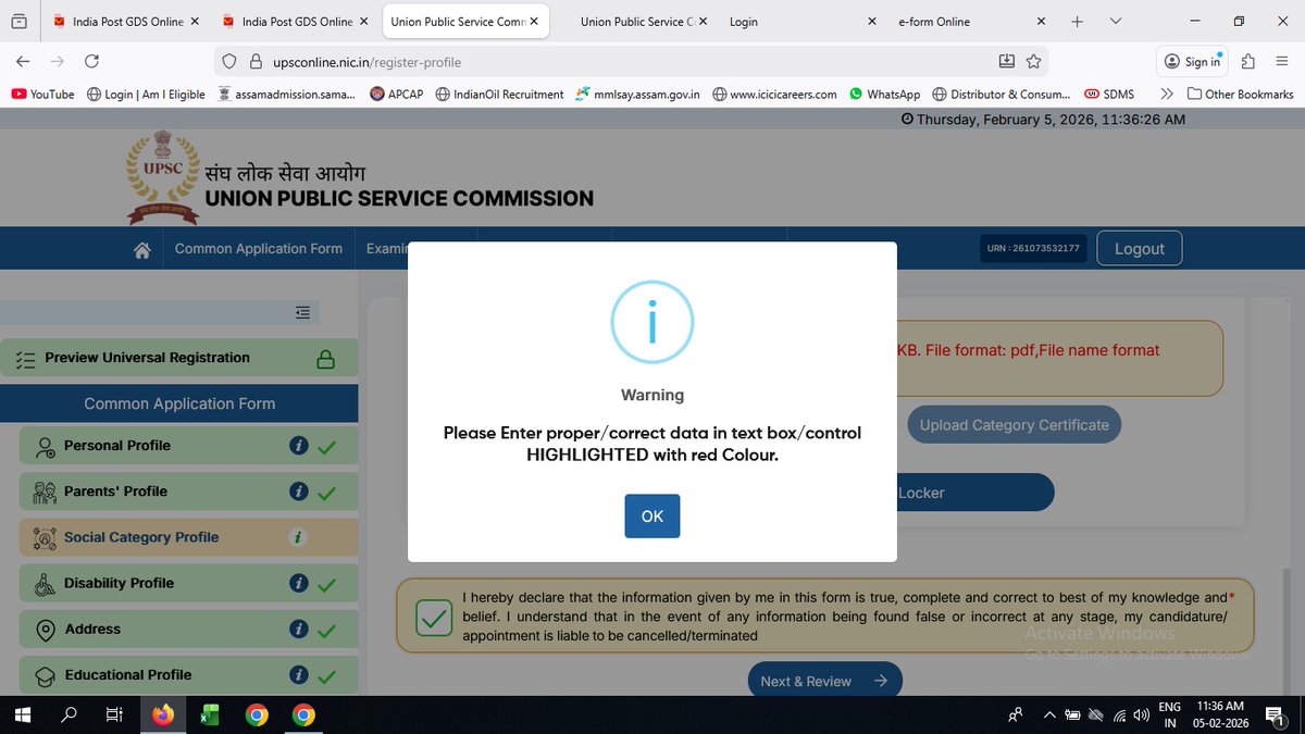 FurdusA's tweet photo. After Entered all the correct information [ Section of Social Catagory] 
Always Pop-up like this... @CivilserviceInd @PMOIndia @narendramodi https://t.co/ZN7OdCAAfU