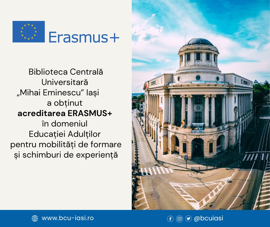 BCUIASI's tweet photo. 📷Avem bucuria de a vă informa că 𝐁𝐂𝐔 𝐈𝐚𝐬̦𝐢 𝐚 𝐨𝐛𝐭̦𝐢𝐧𝐮𝐭 𝐚𝐜𝐫𝐞𝐝𝐢𝐭𝐚𝐫𝐞𝐚 𝐢̂𝐧 𝐩𝐫𝐨𝐠𝐫𝐚𝐦𝐮𝐥 𝐄𝐫𝐚𝐬𝐦𝐮𝐬+, 𝐝𝐨𝐦𝐞𝐧𝐢𝐮𝐥 𝐄𝐝𝐮𝐜𝐚𝐭̦𝐢𝐞𝐢 𝐀𝐝𝐮𝐥𝐭̦𝐢𝐥𝐨𝐫, pentru intervalul 2026–2031. https://t.co/CxCif9YPeh