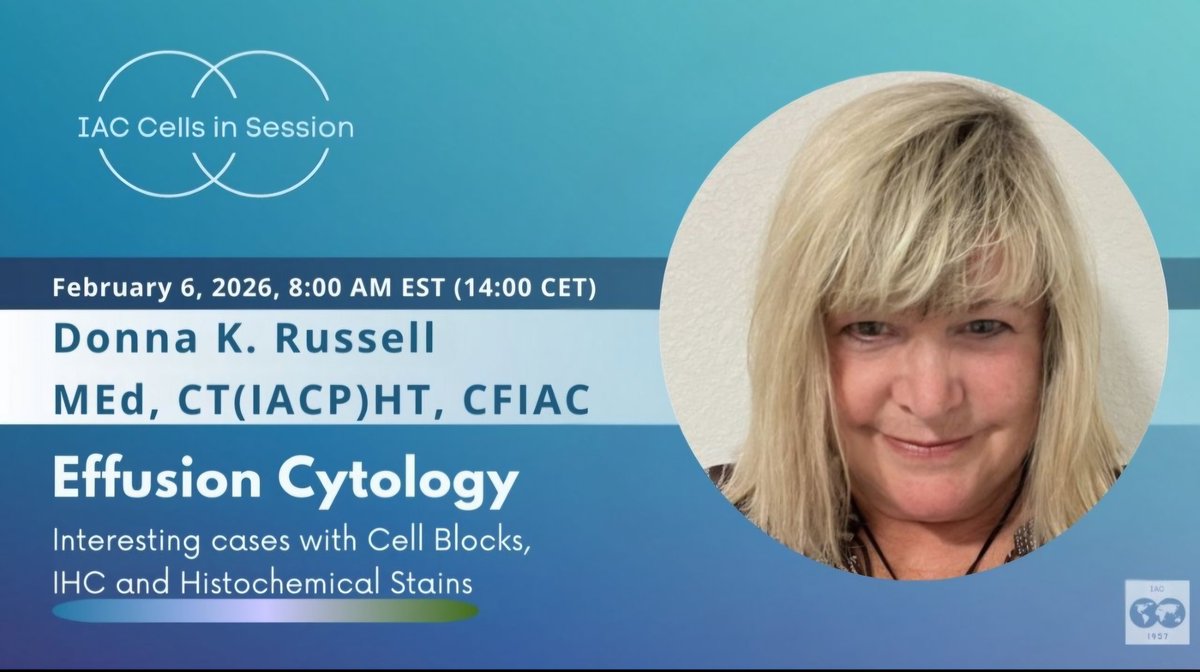 JM_CytoBox's tweet photo. Kind reminder for IAC members: Friday, 06th Feb. 08:00 AM EST (14:00 CET) Donna K. Russell will host the next IAC Cells in Session. Topic: Effusion Cytology. Hold your mobile phone at the ready for this interactive webinar and register now: https://t.co/xK8zNbDRQW
@IACytology https://t.co/20i7xDV5WY